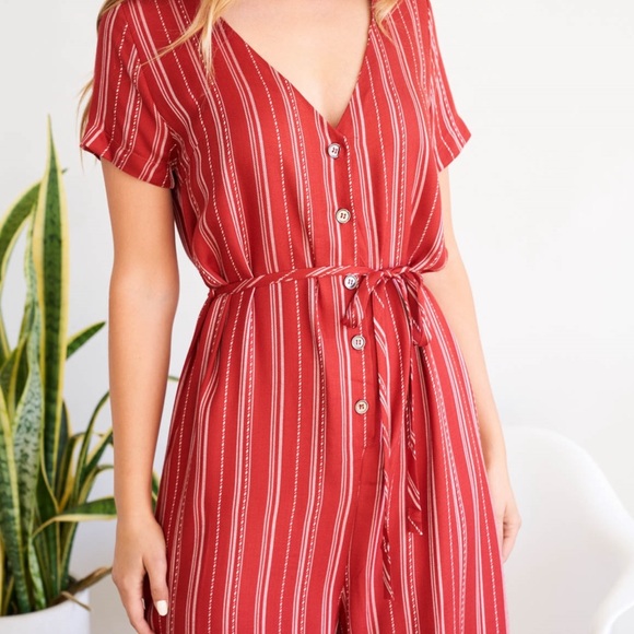 NWOT Red Striped Comfy Jumpsuit - Picture 4 of 6
